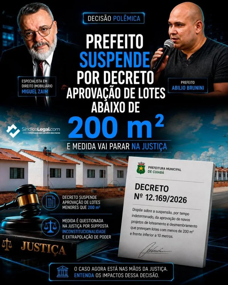 Prefeito suspende por decreto aprovação de lotes abaixo de 200 m² e medida vai parar na Justiça