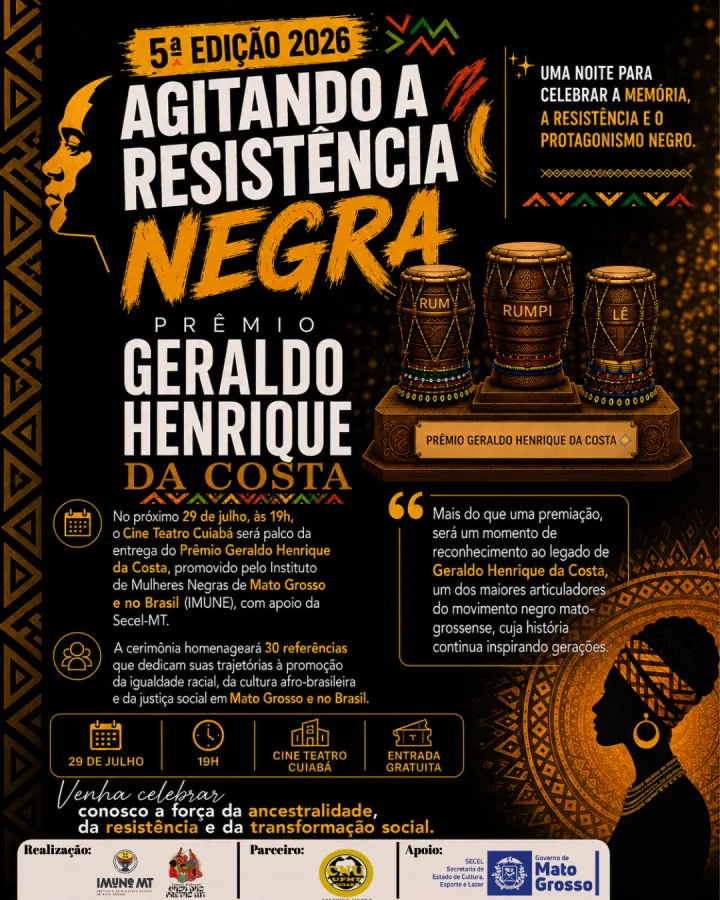 Prêmio homenageia 30 referências da luta pela igualdade racial em Cuiabá nesta quarta-feira