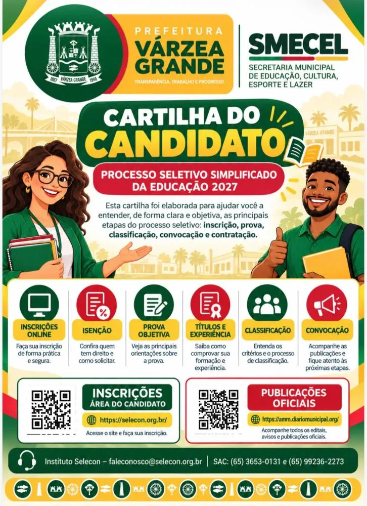 Inscrições para o processo seletivo da Educação de Várzea Grande seguem abertas até 9 de novembro
