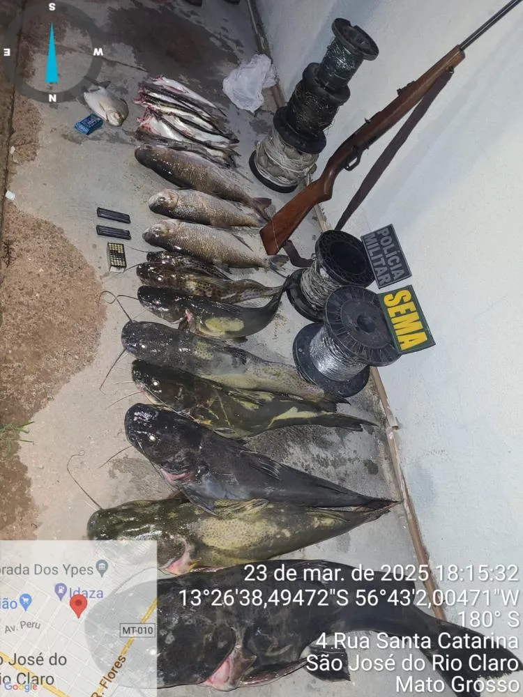 Polícia Militar 1ª CIPM apreende pescado e uma espingarda calibre .22 com 56 munições